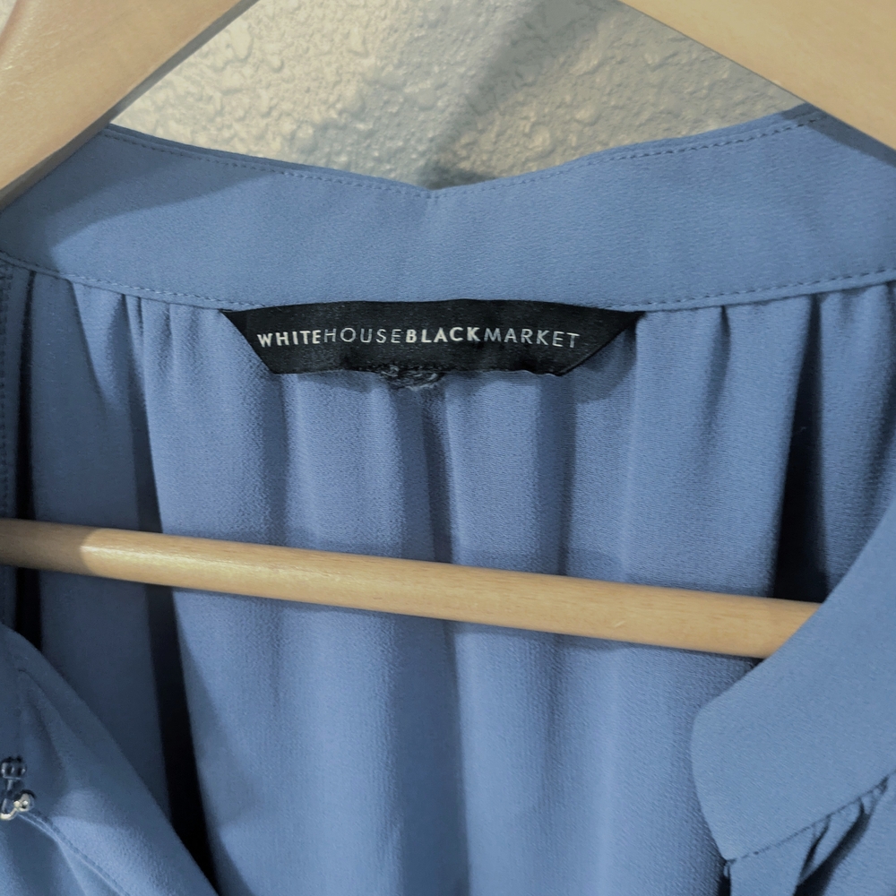 White House Black Market Slate Blue Flutter V-Neck Blouse - Picture 3 of 5